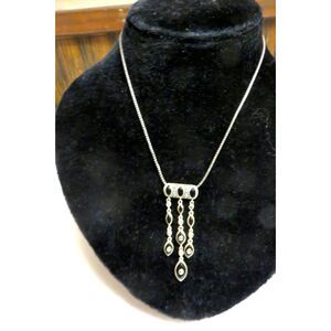 Sterling Silver Italy 15 inch chain with bar & dangles   .923 with black stones